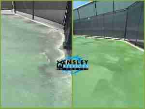 Tennis court cleaning with pressure washing